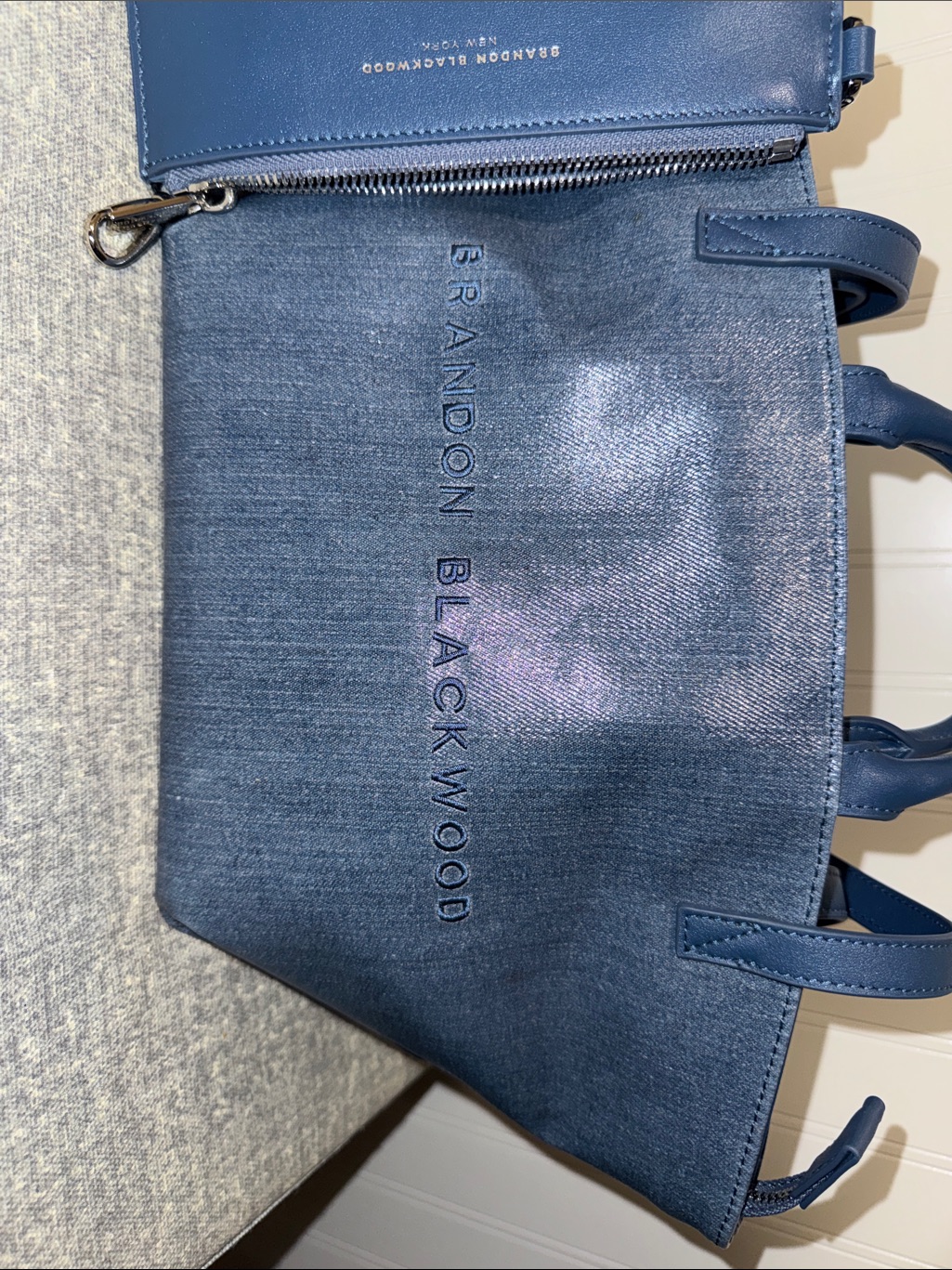 Brandon Blackwood Navy/Denim Canvas Coated Tote With Detachable Zip Pouch — image 2 of 6